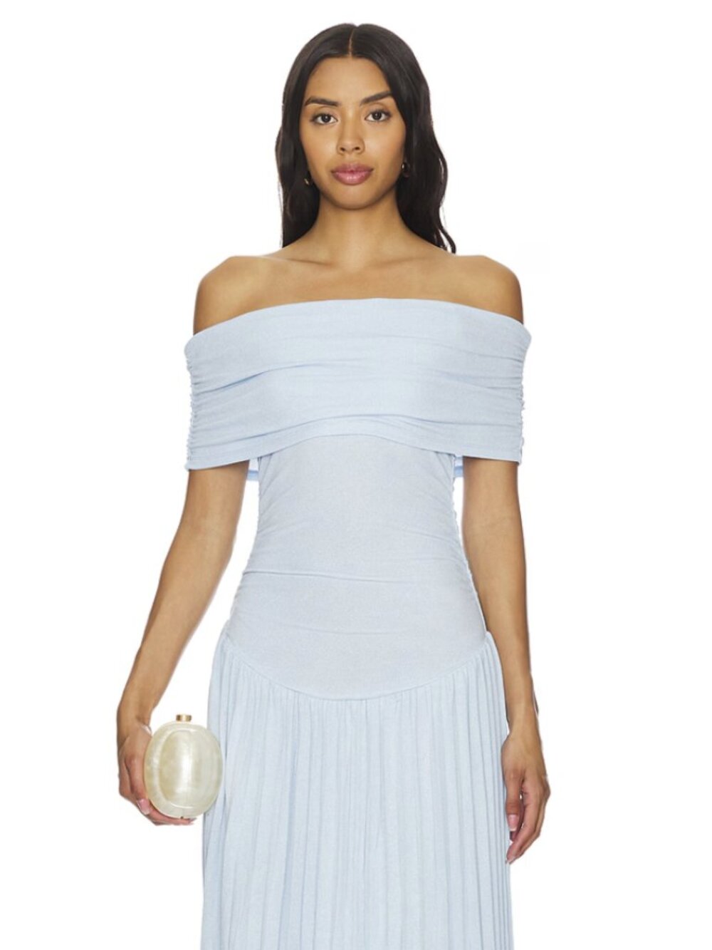 Revolve Field of Dream Lioness Light Blue Off-Shoulder Gown